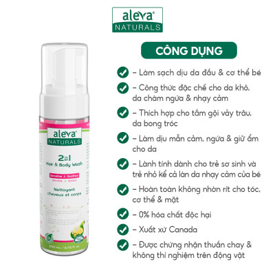 Sữa tắm gội dưỡng ẩm toàn thân cho bé Aleva Naturals (chai 200ml/50ml)