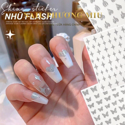 Sticker Nail Nhũ Bạc Flash Kim Tuyến, Nhiều Mẫu Bướm Sao Lung Linh, Làm Nail Siêu Sáng, Tạo Điểm Nhấn, Dễ Sử Dụng