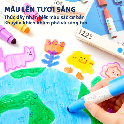Bút màu nước 2 đầu, kèm dấu cho bé xóa được mideer  Round-Tip Stamper Washable Marker