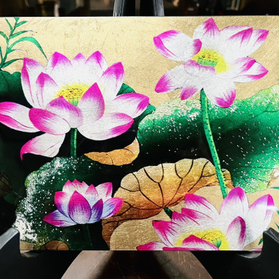 Tranh sơn mài - vẽ màu kết hợp dát vàng/ bạc Thanh Bình Lê, hàng xuất khẩu 20x30 cm