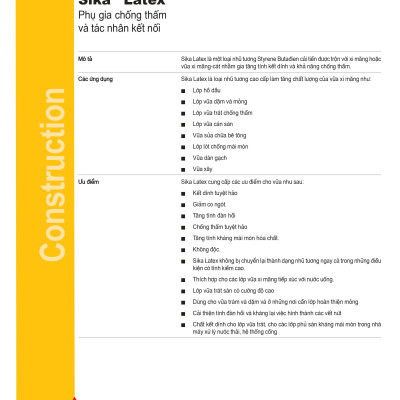 Phụ gia chống thấm vữa cao cấp và tác nhân kết nối - Sika Latex (thùng 5lít)