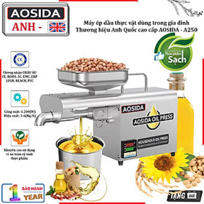 Máy Ép Dầu Thực Vật Gia Đình AOSIDA Mã A250 Thương hiệu Anh Quốc cao cấp, Công Suất Tới 1200W - Bảo hành 12 Tháng (Hàng Nhập Khẩu)