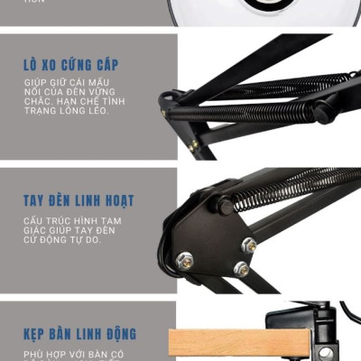 Đèn học PIXAR Bóng LED Chống Cận Bảo Vệ Mắt Có Tặng Kẹp Bàn Chắc Chắn ĐK 12cm Chất Liệu Thép Phun Sơn Tĩnh Điện D Danido