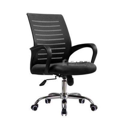 Ghế xoay văn phòng lưng trung dàng cho nhân viên CE4264-M Nội thất Capta Ghế nhân viên lưng lưới nệm vải màu đen có tay nhựa cong  