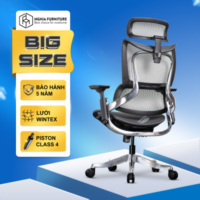 Ghế công thái học Nghia Furniture MAZA, Khung nhôm nguyên khối, lưới Wintex Hàn Quốc, Piston class 4 Samhongsa Hàn Quốc