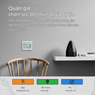 Nhiệt ẩm kế Duka TH1, máy đo nhiệt độ, độ ẩm phòng màn hình lớn 3,67", hiển thị trạng thái nhiệt độ, độ ẩm phòng nhanh chóng chính xác, cài đặt ngày giờ