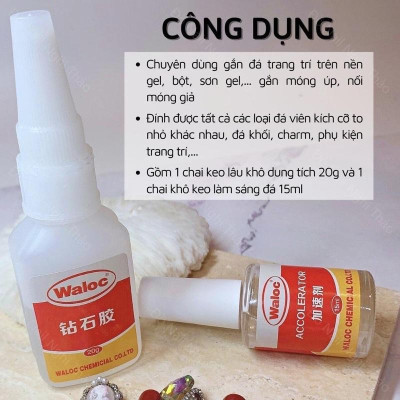Keo Bê Tông Dán Móng Waloc Đính Đá Siêu Chắc 20g Nhanh Khô Kèm Dung Dịch Làm Khô Keo Dán Làm Nail 15ml Nail Phương Miu Nữ Women