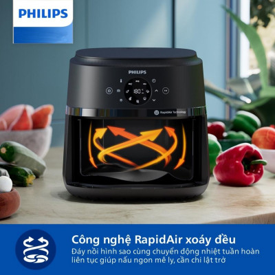 Nồi Chiên Không Dầu Philips NA230/00, Mặt Kính Nhìn Thực Phẩm, 6.2 lít - 1700W, Hàng Chính Hãng
