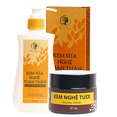 Combo dưỡng trắng da toàn diện Wonmom (1 kem sữa nghệ toàn thân+1 kem nghệ tươi)