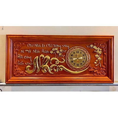 Tranh đồng hồ treo tường chữ nhẫn bằng gỗ hương kt 48×108×4cm