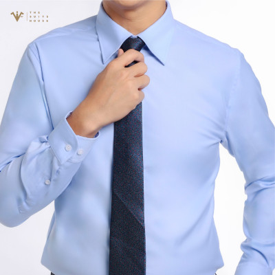 ÁO SƠ MI XANH TRƠN, KHUY ẨN, CHẤT LIỆU BAMBOO CAO CẤP, THƯƠNG HIỆU THE SUITS HOUSE