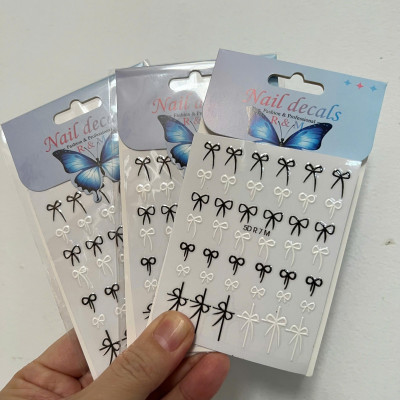 Sticker 5D Dán Móng Hình Nơ Đỏ RM Keo Tự Dính, Hình Dán Móng Nơ Lụa Nơ Đen Trắng Mix Nổi R7M Dạng Nổi Làm Nail Cao Cấp Nữ Women