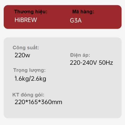 Máy xay hạt cà phê Espresso tự động tích hợp 31 chế độ xay thương hiệu Mỹ cao cấp HiBREW G3A - Hàng Nhập Khẩu