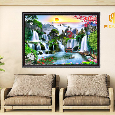 Tranh kính cường lực D801 Sơn Thủy Hữu Tình ( kt100x140cm)