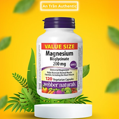 [Webber Naturals] Viên Uống Bổ Sung Magnesium Bisglycinate 200mg - 120 Viên - Hàng Công Ty