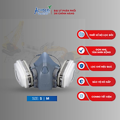 Mặt nạ phòng độc 3M 7501/7502 kèm 2 phin lọc hơi hữu cơ 6001/6003 Chống bụi ,chống hóa chất, phun sơn, phun thuốc - Phân Phối Chính hãng 3M