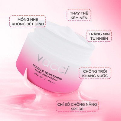 Kem BODY VACCI - Body Cream 160ml SPF50 PA++ Tone - Up - Làm Sáng Da - Nâng Tone Toàn Thân Siêu Đẹp