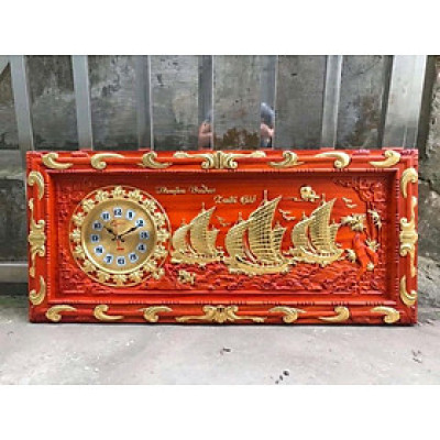 Tranh đồng hồ treo tường trạm khắc thuận buồm xuôi gió 48×108×4cm
