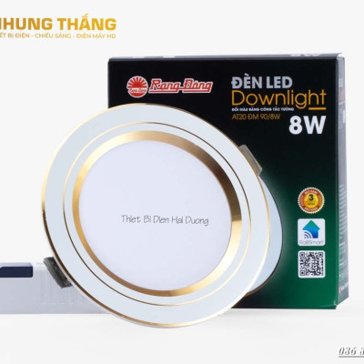 Combo Đèn Led Âm Trần Downlight Đổi Màu Rạng Đông AT20 ĐM - Công Suất 8w - Khoét Lỗ 90mm - Viền Vàng