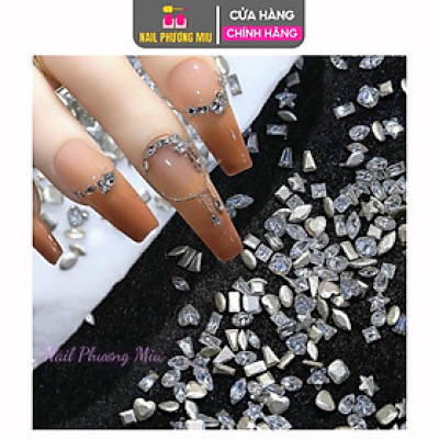 Đá Khối Nail Angelica Smini Set 100 Viên Làm Nail, Siêu Nhỏ, Chân Bằng, Chân Nhọn, Đá Chân Vàng, Trang Trí Móng Đẹp Nữ Women