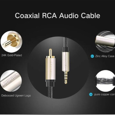 Ugreen UG20733AV132TK 2M chỉ dùng cho tv xiaomi màu Xám Cáp âm thanh bông sen Coaxial sang 3.5mm dương cao cấp - HÀNG CHÍNH HÃNG