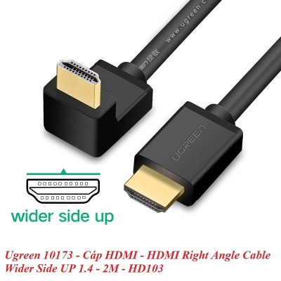 Ugreen UG10173HD103TK 2M màu Đen Cáp tín hiệu HDMI chuẩn 1.4 đầu bẻ góc 90 độ - HÀNG CHÍNH HÃNG