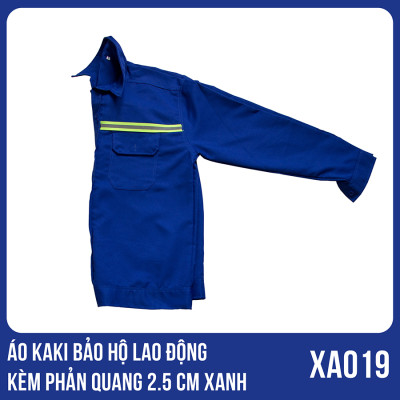 Áo kaki bảo hộ lao động kèm phản quang 2.5 CM màu xanh - XA0019