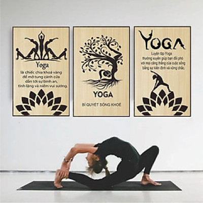 (HCM)Bộ 3 tranh treo tường trang trí decor lớp học yoga kèm đinh 3 chân