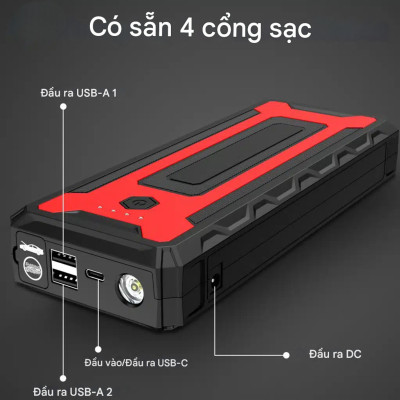 Bộ kích nguồn tô tô Choetech TC0009 2000A sạc pin cầm tay dung lượng 16000mAh tích hợp đèn Led 3 chế độ (Hàng chính hãng)