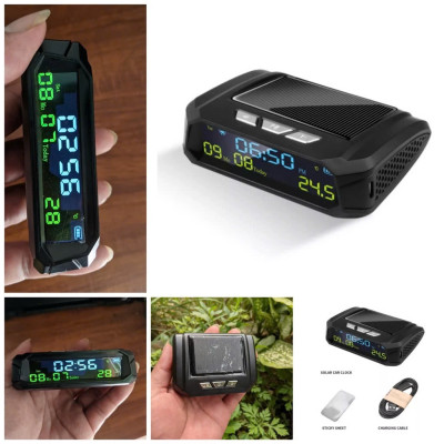 Đồng Hồ Báo Giờ 3in1 Gắn Taplo Ô Tô Năng Lượng Mặt Trời Mẫu Mới Siêu Tiện Lợi
