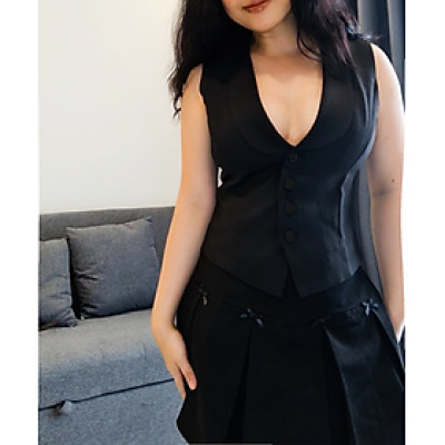 Áo gile nữ áo ghi lê thiết kế cổ bẻ HÀNG LOẠI 1 Facio phong cách Hàn Quốc cho nữ