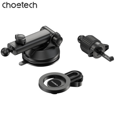 Bộ giá đỡ điện thoại hít nam cham 2in 1 Choetech H01005 dán taplo hoặc kẹp khe gió xoay 360 độ (Hàng chính hãng)