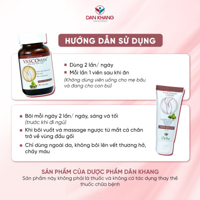 Kem Thoa Giảm Sưng Đau, Tê Phù, Chuột Rút Do Suy Giãn Tĩnh Mạch Vascovein Dân Khang - Tuýp 50g