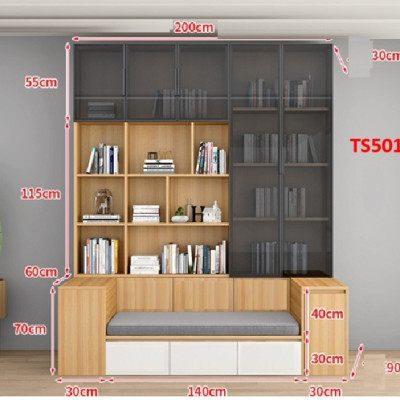 TỦ KỆ SÁCH CÁNH KÍNH KÈM GHẾ NGỒI TS501A - NỘI THẤT LẮP RÁP VIENDONGADV