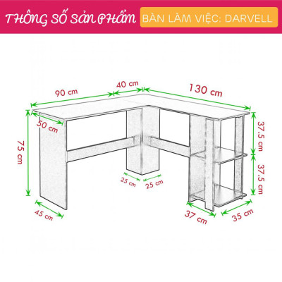 Bàn làm việc chữ L độc đáo SMLIFE Darvell