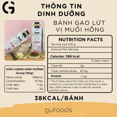 [Vị Muối Hồng] - Bánh Gạo Lứt Ăn Kiêng GUfoods 170g - Tập Gym, Giảm Cân, Thực Dưỡng, Eat Clean, Ăn Vặt Healthy, Ăn Chay, Ăn Kiêng, Ăn Vặt, Tốt Cho Sức Khỏe