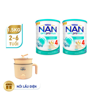 Bộ 2 lon Sữa bột NAN OPTIPRO PLUS 4 Nestle Bé 2-6 tuổi 1500g/lon Giúp tiêu hóa tốt