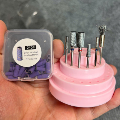 Combo 5 Đầu Mài Titan Vonfram Kèm 50 Nhám Tím Mini 240 Tặng Chổi Vệ Sinh Đầu Mài Chuyên Dùng Làm Nail Cá Nhân phá gel