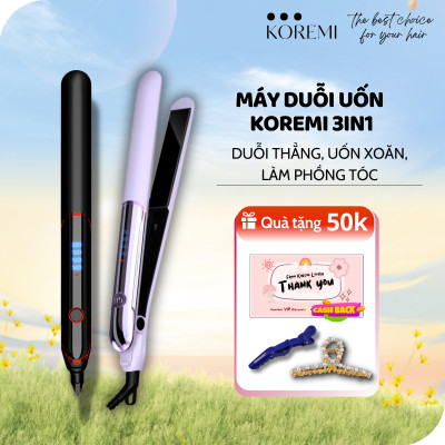 KOREMI Máy uốn duỗi 3in1 Duỗi Thẳng, Uốn Xoăn, Làm Phồng Tóc X3 ion âm, Giúp tóc suôn mượt Hàng Chính Hãng