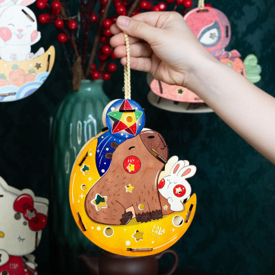 Lồng Đèn Gỗ Trung Thu Mẫu Mới 2024 Lalamoon - Bộ Kit DIY Tự Vẽ và Làm Đèn Trông Trăng - Lalala Baby