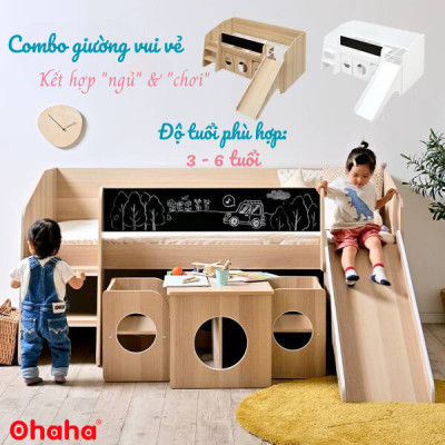 [Kèm Video Thực Tế - Miễn phí vận chuyển & Lắp đặt] Giường tầng trẻ em thông minh cao cấp xếp gọn kèm bàn ghế Ohaha  -  GTXG001