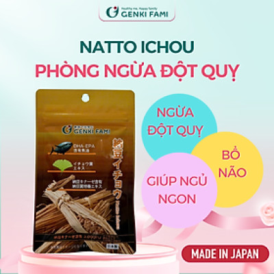 Viên Uống Nattokinase 3000FU Phòng Ngừa Đột Quỵ, Bổ Não, Giúp Ngủ Ngon Natto Ichou Genki Fami Nhật Bản Túi 30 Viên