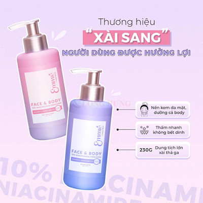 Kem dưỡng thể Emmié Face & Body Niacinamide Emulsion làm trắng da 7% (230ml)/10% (230g) - Hàng chính hãng