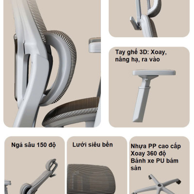Office Furniture with Tilt Lock and Lumbar Support, Adjustable Arms, With Footrest. Nội thất văn phòng có khóa nghiêng và hỗ trợ thắt lưng, tay vịn có thể điều chỉnh, có chỗ để chân