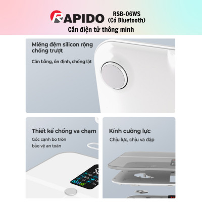 Cân sức khỏe thông minh Rapido RSB-06WS - Hàng chính hãng - Bảo Hành 12 Tháng