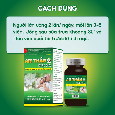 Viên Uống An Thần VINH GIA Hỗ Trợ Ngủ Ngon, Giảm Căng Thẳng Mệt Mỏi Cho Người Bị Suy Nhược Thần Kinh 60 Viên/Hộp