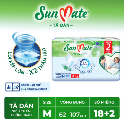 [Mẫu mới] Combo 2 Tã dán người lớn SunMate XA2 mới size M-18+2 miếng