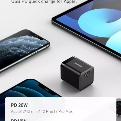 Baseus Super Si Pro Bộ sạc USB C có thể gập lại 20W nhỏ gọn và cực bền cổng Type C Sạc nhanh cho iPhone 12 Pro Max Bộ sạc nhanh Samsung Xiaomi iPhone Huawei - Hàng Chính Hãng