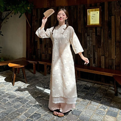 Áo dài cách tân nữ thích hợp đi chơi lễ tết kiểu truyền thống Thanh Mai Miều Est.2013