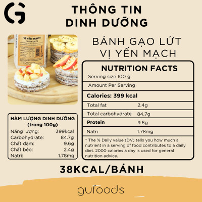 Bánh gạo lứt GUfoods vị Yến mạch - Không chiên dầu, Không đường, Lành mạnh, Phù hợp Eat clean, Ăn vặt healthy, Thực dưỡng, Tập gym, Thuần chay